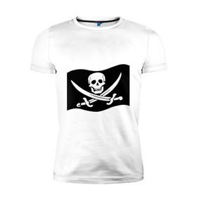 Мужская футболка премиум с принтом Веселый Роджер (пират) в Петрозаводске, 92% хлопок, 8% лайкра | приталенный силуэт, круглый вырез ворота, длина до линии бедра, короткий рукав | Тематика изображения на принте: пират