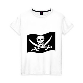 Женская футболка хлопок с принтом Веселый Роджер (пират) в Петрозаводске, 100% хлопок | прямой крой, круглый вырез горловины, длина до линии бедер, слегка спущенное плечо | пират