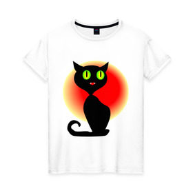 Женская футболка хлопок с принтом Кошка на рассвете в Петрозаводске, 100% хлопок | прямой крой, круглый вырез горловины, длина до линии бедер, слегка спущенное плечо | cat | киса | кошка | кошки | рассвет | солнце