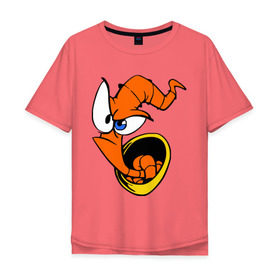Мужская футболка хлопок Oversize с принтом Червяк Джим (Earthworm jimm) в Петрозаводске, 100% хлопок | свободный крой, круглый ворот, “спинка” длиннее передней части | червяк джим. главный герой мультика 