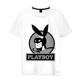 Мужская футболка хлопок с принтом Playboy (Человек-кролик) в Петрозаводске, 100% хлопок | прямой крой, круглый вырез горловины, длина до линии бедер, слегка спущенное плечо. | кролик | плейбой | плэйбой | символа playboy человек кролик. rabbitman.playboy