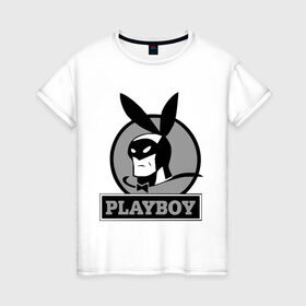 Женская футболка хлопок с принтом Playboy (Человек-кролик) в Петрозаводске, 100% хлопок | прямой крой, круглый вырез горловины, длина до линии бедер, слегка спущенное плечо | кролик | плейбой | плэйбой | символа playboy человек кролик. rabbitman.playboy