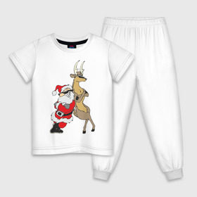 Детская пижама хлопок с принтом Крутой Мороз и Олень в Петрозаводске, 100% хлопок |  брюки и футболка прямого кроя, без карманов, на брюках мягкая резинка на поясе и по низу штанин
 | new year | дед мороз | мороз | нг | олень | санта | санта клаус
