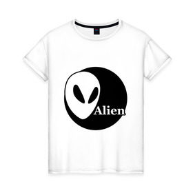 Женская футболка хлопок с принтом Пришелец в Петрозаводске, 100% хлопок | прямой крой, круглый вырез горловины, длина до линии бедер, слегка спущенное плечо | alien | alienгуманоид | инопланетянин | космос | нло | пришелец | пришельцы | ретающая терелка