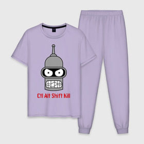 Мужская пижама хлопок с принтом Ctrl Alt Shift Kill (Бендер) в Петрозаводске, 100% хлопок | брюки и футболка прямого кроя, без карманов, на брюках мягкая резинка на поясе и по низу штанин
 | bender | futurama | бендер | футурама
