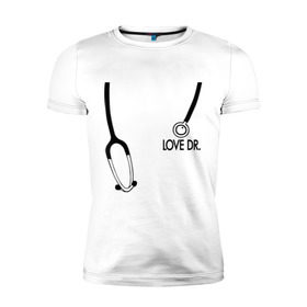 Мужская футболка премиум с принтом Love Dr. House в Петрозаводске, 92% хлопок, 8% лайкра | приталенный силуэт, круглый вырез ворота, длина до линии бедра, короткий рукав | house | house md | доктор хауз | доктор хаус | фонендоскоп | хаус | хью лори