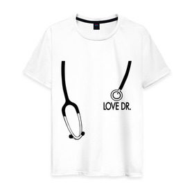 Мужская футболка хлопок с принтом Love Dr. House в Петрозаводске, 100% хлопок | прямой крой, круглый вырез горловины, длина до линии бедер, слегка спущенное плечо. | house | house md | доктор хауз | доктор хаус | фонендоскоп | хаус | хью лори