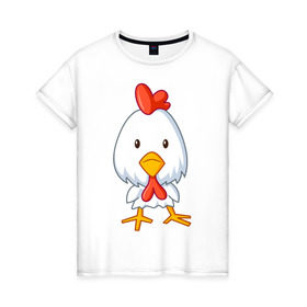 Женская футболка хлопок с принтом Цыплёнок (2) в Петрозаводске, 100% хлопок | прямой крой, круглый вырез горловины, длина до линии бедер, слегка спущенное плечо | животные | курица | птенец | птенчик | цыпа | цыпленок | цыплята