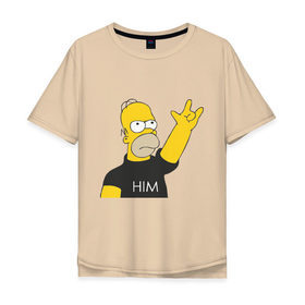Мужская футболка хлопок Oversize с принтом Гомер rock фанат в Петрозаводске, 100% хлопок | свободный крой, круглый ворот, “спинка” длиннее передней части | him | гомер