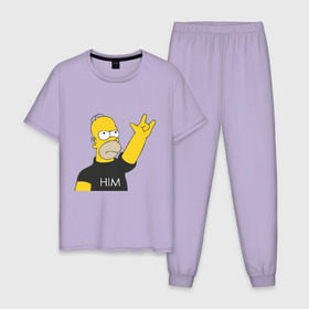 Мужская пижама хлопок с принтом Гомер rock фанат в Петрозаводске, 100% хлопок | брюки и футболка прямого кроя, без карманов, на брюках мягкая резинка на поясе и по низу штанин
 | him | гомер