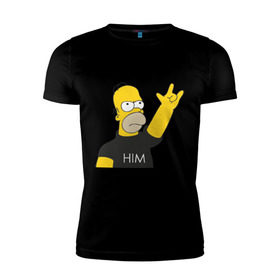 Мужская футболка премиум с принтом Гомер rock фанат в Петрозаводске, 92% хлопок, 8% лайкра | приталенный силуэт, круглый вырез ворота, длина до линии бедра, короткий рукав | him | гомер
