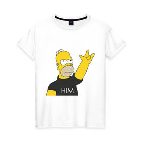 Женская футболка хлопок с принтом Гомер rock фанат в Петрозаводске, 100% хлопок | прямой крой, круглый вырез горловины, длина до линии бедер, слегка спущенное плечо | him | гомер