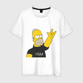 Мужская футболка хлопок с принтом Гомер rock фанат в Петрозаводске, 100% хлопок | прямой крой, круглый вырез горловины, длина до линии бедер, слегка спущенное плечо. | him | гомер