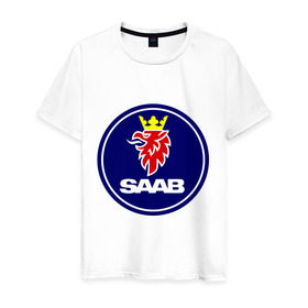 Мужская футболка хлопок с принтом Saab в Петрозаводске, 100% хлопок | прямой крой, круглый вырез горловины, длина до линии бедер, слегка спущенное плечо. | auto | saab | авто | автобренды | автомобили | машины | тачки | тюнинг
