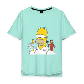 Мужская футболка хлопок Oversize с принтом Гомер симпсон добро и зло в Петрозаводске, 100% хлопок | свободный крой, круглый ворот, “спинка” длиннее передней части | гомер