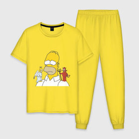 Мужская пижама хлопок с принтом Гомер симпсон добро и зло в Петрозаводске, 100% хлопок | брюки и футболка прямого кроя, без карманов, на брюках мягкая резинка на поясе и по низу штанин
 | гомер