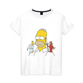 Женская футболка хлопок с принтом Гомер симпсон добро и зло в Петрозаводске, 100% хлопок | прямой крой, круглый вырез горловины, длина до линии бедер, слегка спущенное плечо | гомер