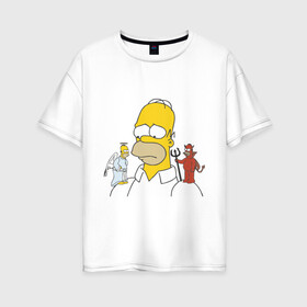 Женская футболка хлопок Oversize с принтом Гомер симпсон добро и зло в Петрозаводске, 100% хлопок | свободный крой, круглый ворот, спущенный рукав, длина до линии бедер
 | гомер
