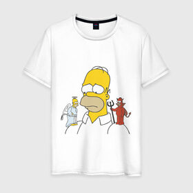 Мужская футболка хлопок с принтом Гомер симпсон добро и зло в Петрозаводске, 100% хлопок | прямой крой, круглый вырез горловины, длина до линии бедер, слегка спущенное плечо. | гомер