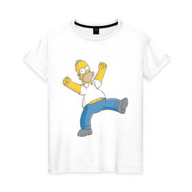 Женская футболка хлопок с принтом Гомер симпсон в Петрозаводске, 100% хлопок | прямой крой, круглый вырез горловины, длина до линии бедер, слегка спущенное плечо | гомер