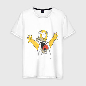 Мужская футболка хлопок с принтом Crazy comer simpson в Петрозаводске, 100% хлопок | прямой крой, круглый вырез горловины, длина до линии бедер, слегка спущенное плечо. | гомер