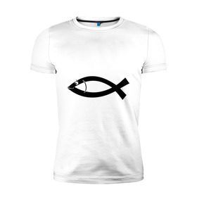 Мужская футболка премиум с принтом Христианская рыбка в Петрозаводске, 92% хлопок, 8% лайкра | приталенный силуэт, круглый вырез ворота, длина до линии бедра, короткий рукав | рыба | рыбка   символ христианства.баптисты | христианство