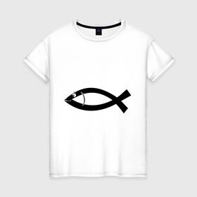 Женская футболка хлопок с принтом Христианская рыбка в Петрозаводске, 100% хлопок | прямой крой, круглый вырез горловины, длина до линии бедер, слегка спущенное плечо | рыба | рыбка   символ христианства.баптисты | христианство