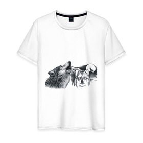 Мужская футболка хлопок с принтом Волки в Петрозаводске, 100% хлопок | прямой крой, круглый вырез горловины, длина до линии бедер, слегка спущенное плечо. | 