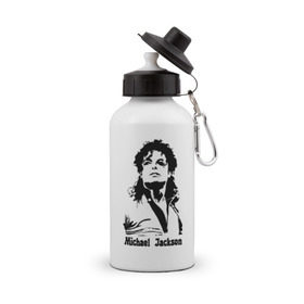 Бутылка спортивная с принтом Michael Jackson в Петрозаводске, металл | емкость — 500 мл, в комплекте две пластиковые крышки и карабин для крепления | jackson | michael | pop | джексон | майкл | майкл джексон | поп