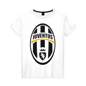 Женская футболка хлопок с принтом Italian Serie A. Juventus FC в Петрозаводске, 100% хлопок | прямой крой, круглый вырез горловины, длина до линии бедер, слегка спущенное плечо | фк | ювентус