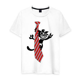 Мужская футболка хлопок с принтом Галстук с котиком в Петрозаводске, 100% хлопок | прямой крой, круглый вырез горловины, длина до линии бедер, слегка спущенное плечо. | галстук | кот | котик | котэ | кошак | кошка