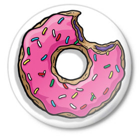 Значок с принтом Вкусный пончик в Петрозаводске,  металл | круглая форма, металлическая застежка в виде булавки | гомер