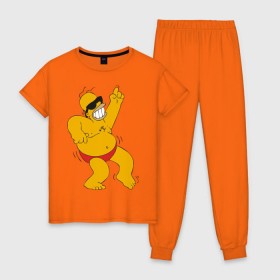 Женская пижама хлопок с принтом Гомер симпсон танцует в Петрозаводске, 100% хлопок | брюки и футболка прямого кроя, без карманов, на брюках мягкая резинка на поясе и по низу штанин | гомер