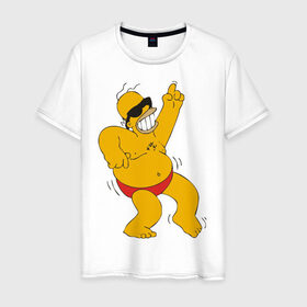 Мужская футболка хлопок с принтом Гомер симпсон танцует в Петрозаводске, 100% хлопок | прямой крой, круглый вырез горловины, длина до линии бедер, слегка спущенное плечо. | гомер