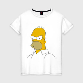 Женская футболка хлопок с принтом Сердитый Гомер Симпсон в Петрозаводске, 100% хлопок | прямой крой, круглый вырез горловины, длина до линии бедер, слегка спущенное плечо | гомер