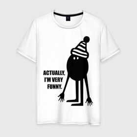 Мужская футболка хлопок с принтом Аctually i am very funny в Петрозаводске, 100% хлопок | прямой крой, круглый вырез горловины, длина до линии бедер, слегка спущенное плечо. | funny | веселый | прикольный | человечек | чудик | я | я забавный