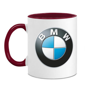 Кружка двухцветная с принтом BMW в Петрозаводске, керамика | объем — 330 мл, диаметр — 80 мм. Цветная ручка и кайма сверху, в некоторых цветах — вся внутренняя часть | bmw | авто | авто2012 | автомобиль | бмв | бренд | логотип | машина