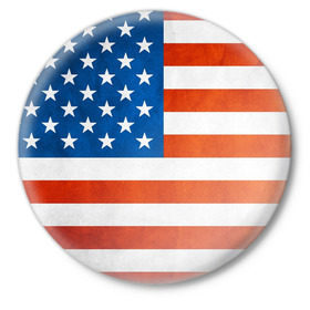 Значок с принтом Флаг США в Петрозаводске,  металл | круглая форма, металлическая застежка в виде булавки | Тематика изображения на принте: america | usa | америка | вашингтон | нью йорк | сша | флаг | штаты