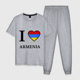 Мужская пижама хлопок с принтом I love Armenia в Петрозаводске, 100% хлопок | брюки и футболка прямого кроя, без карманов, на брюках мягкая резинка на поясе и по низу штанин
 | armenia | армению | армения | армяне | армянин | ереван | люблю | флаг