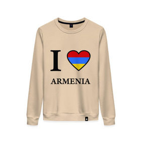 Женский свитшот хлопок с принтом I love Armenia в Петрозаводске, 100% хлопок | прямой крой, круглый вырез, на манжетах и по низу широкая трикотажная резинка  | armenia | армению | армения | армяне | армянин | ереван | люблю | флаг