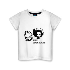 Детская футболка хлопок с принтом Гетто (The Boondocks) в Петрозаводске, 100% хлопок | круглый вырез горловины, полуприлегающий силуэт, длина до линии бедер | 2x2 | boondocks | ghetto | tv | бундокс | гетто | мультик | мультфильмы | тв
