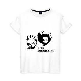 Женская футболка хлопок с принтом Гетто (The Boondocks) в Петрозаводске, 100% хлопок | прямой крой, круглый вырез горловины, длина до линии бедер, слегка спущенное плечо | 2x2 | boondocks | ghetto | tv | бундокс | гетто | мультик | мультфильмы | тв