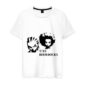 Мужская футболка хлопок с принтом Гетто (The Boondocks) в Петрозаводске, 100% хлопок | прямой крой, круглый вырез горловины, длина до линии бедер, слегка спущенное плечо. | 2x2 | boondocks | ghetto | tv | бундокс | гетто | мультик | мультфильмы | тв