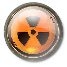 Значок с принтом Радиоактивная опасность в Петрозаводске,  металл | круглая форма, металлическая застежка в виде булавки | Тематика изображения на принте: прикольные рисунки | радиация | радиоактивная | эмблема