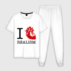 Мужская пижама хлопок с принтом I love realism в Петрозаводске, 100% хлопок | брюки и футболка прямого кроя, без карманов, на брюках мягкая резинка на поясе и по низу штанин
 | i love | realism | люблю | реализм | реальность | сердце | я