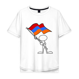 Мужская футболка хлопок Oversize с принтом Армения (человек с флагом) в Петрозаводске, 100% хлопок | свободный крой, круглый ворот, “спинка” длиннее передней части | armenia | армении | армения | армяне | армянин | армянка | ереван | флаг