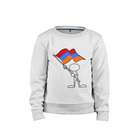Детский свитшот хлопок с принтом Армения (человек с флагом) в Петрозаводске, 100% хлопок | круглый вырез горловины, эластичные манжеты, пояс и воротник | armenia | армении | армения | армяне | армянин | армянка | ереван | флаг