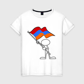 Женская футболка хлопок с принтом Армения (человек с флагом) в Петрозаводске, 100% хлопок | прямой крой, круглый вырез горловины, длина до линии бедер, слегка спущенное плечо | Тематика изображения на принте: armenia | армении | армения | армяне | армянин | армянка | ереван | флаг