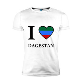 Мужская футболка премиум с принтом I love Dagestan в Петрозаводске, 92% хлопок, 8% лайкра | приталенный силуэт, круглый вырез ворота, длина до линии бедра, короткий рукав | Тематика изображения на принте: 05 регион | i love | даг | дагестан | дагестанец | дагестанцы | даги | кавказ | сердце | флаг | я люблю