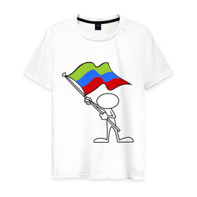 Мужская футболка хлопок с принтом Waving flag - Dagestan в Петрозаводске, 100% хлопок | прямой крой, круглый вырез горловины, длина до линии бедер, слегка спущенное плечо. | 05 регион | даг | дагестан | даги | кавказ | кавказский | флаг